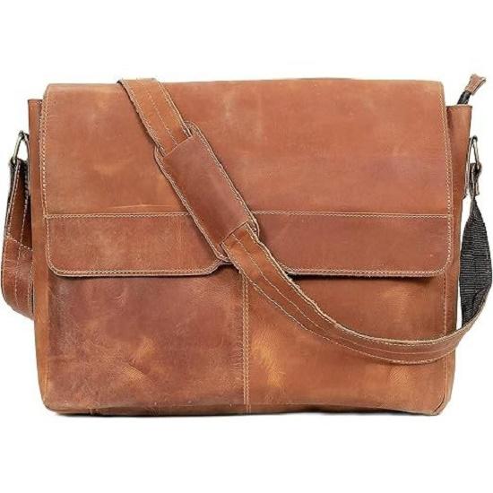 

18 inch Vintage Leather Full Flap Messenger Handmade Bag Laptop Bag Satchel Bag Padded Messenger Bag Brown (messenger brown)