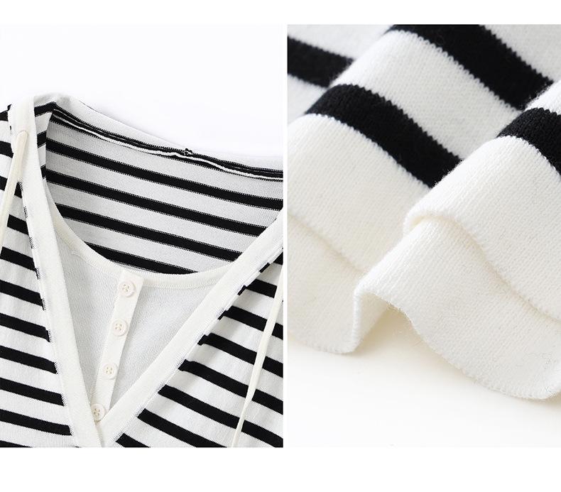 Korean Wool-Blended Color-Block Hooded Sweater - Women's Long-Sleeve Two-Piece Knit for Autumn and Winter