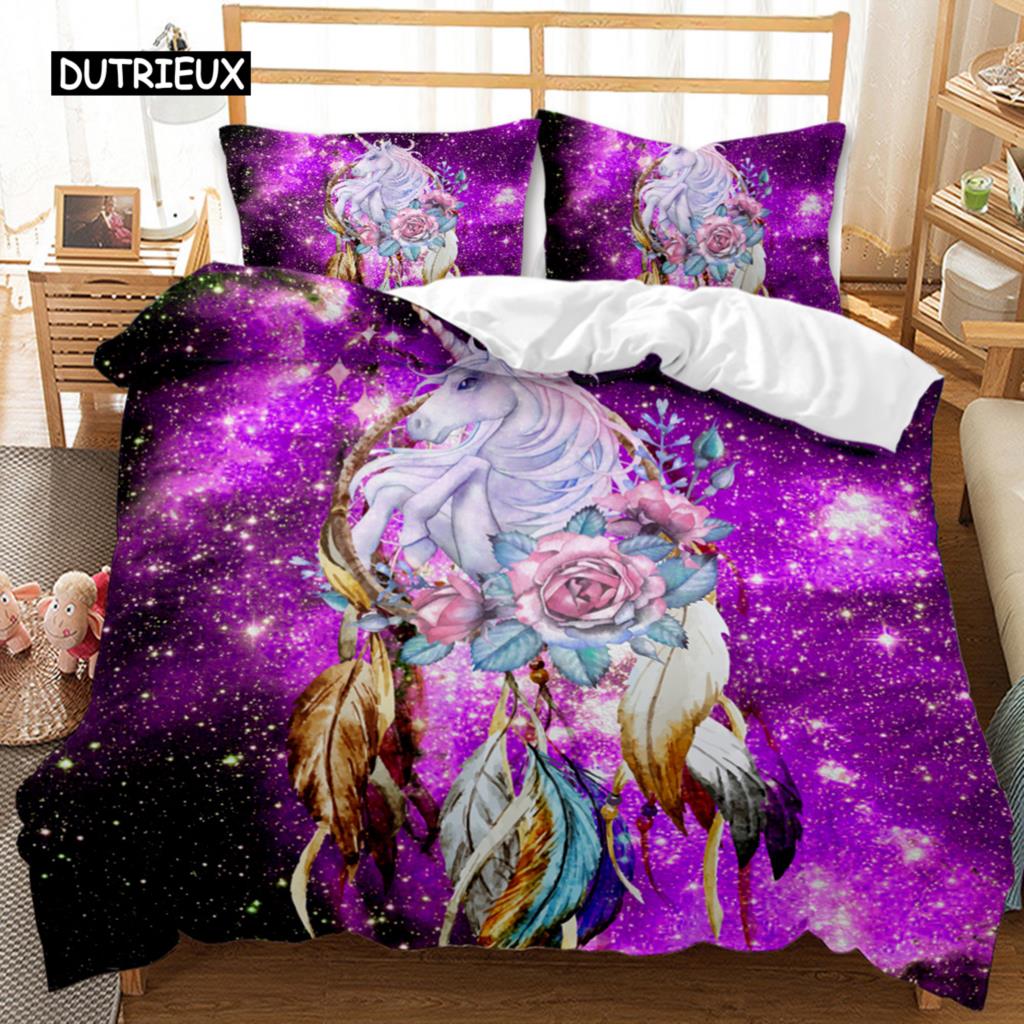 Dream Catcher Duvet Cover Set White Horse Forest Dream Catcher Blue Bedding Set Double Queen King Size Polyester Qulit Cover Tool