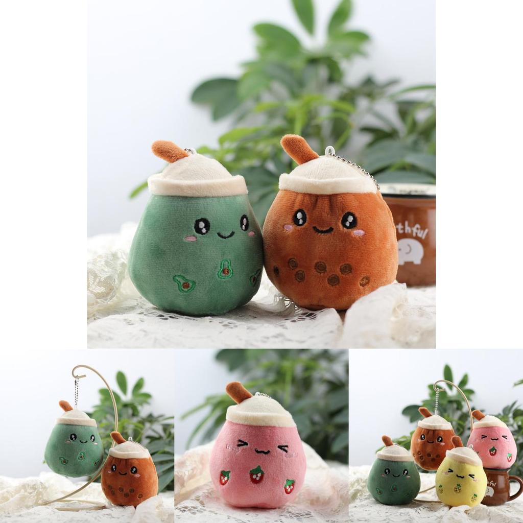 Adorable Plush Apple Fruit Milk Tea Cup Keychain Soft Short Plush Toy Gift