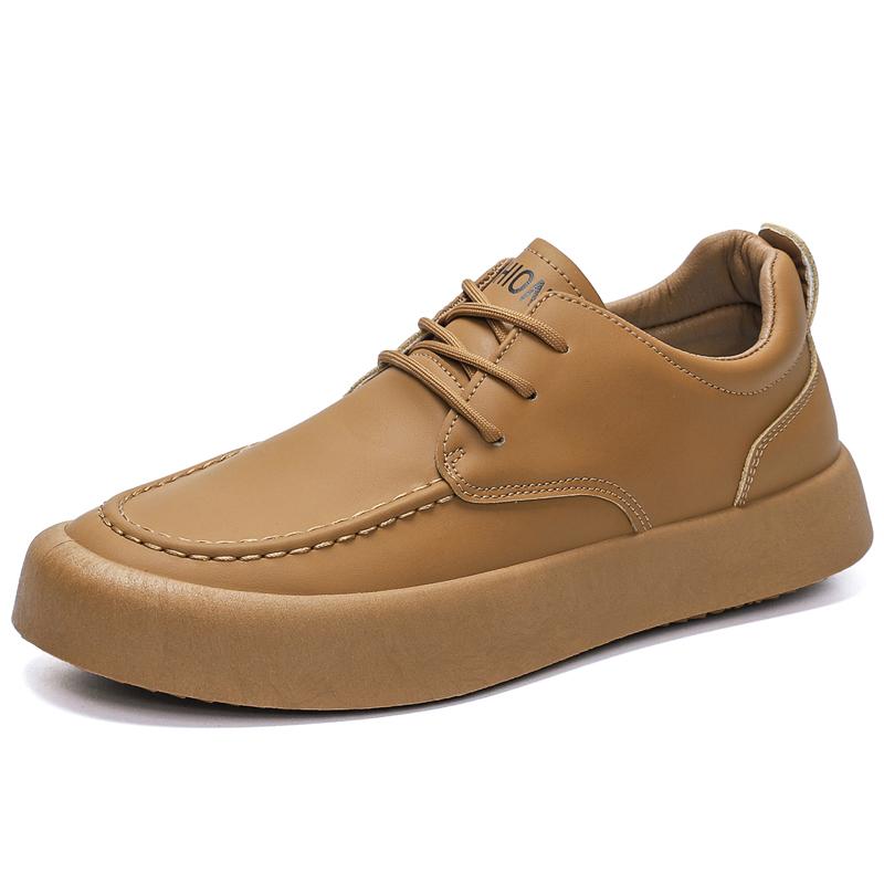 Casual Sports Shoes, Leather Shoes, Anti-slip Flat Shoes, Men's Spring and Autumn Breathable Vulcanized Shoes, Large Size