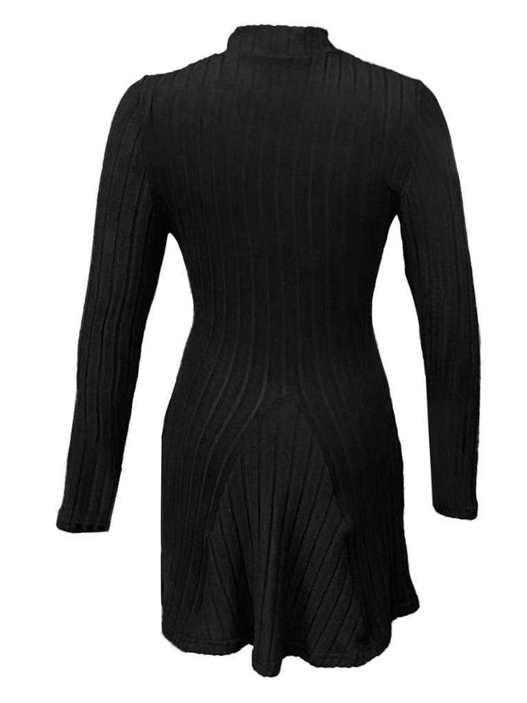 2025 Autumn/Winter Women's Slimming Ribbed Dress with Half-high Collar and Waist-cinching A-line Skirt, Long-sleeved European and American Style.