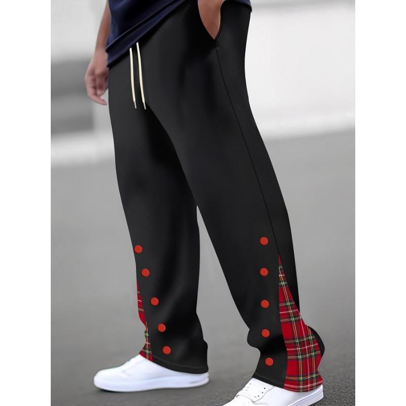 Men's Casual Pants New Sports Buttoned Colour Block Trousers Stylish