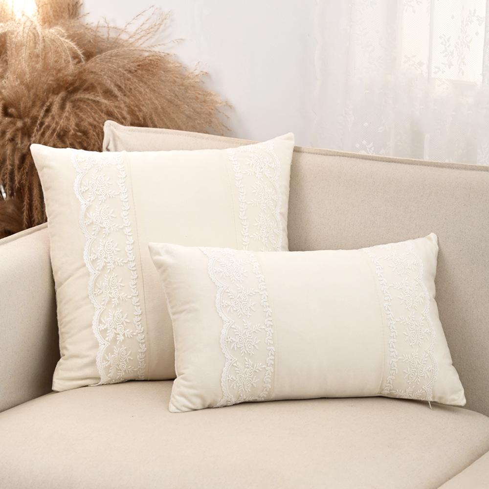 Premium Nordic Ins Style Dutch Velvet Pillowcase Deluxe Rose Lace Embroidered Cushion Cover Fresh Modern Home Decor Pillow Cover