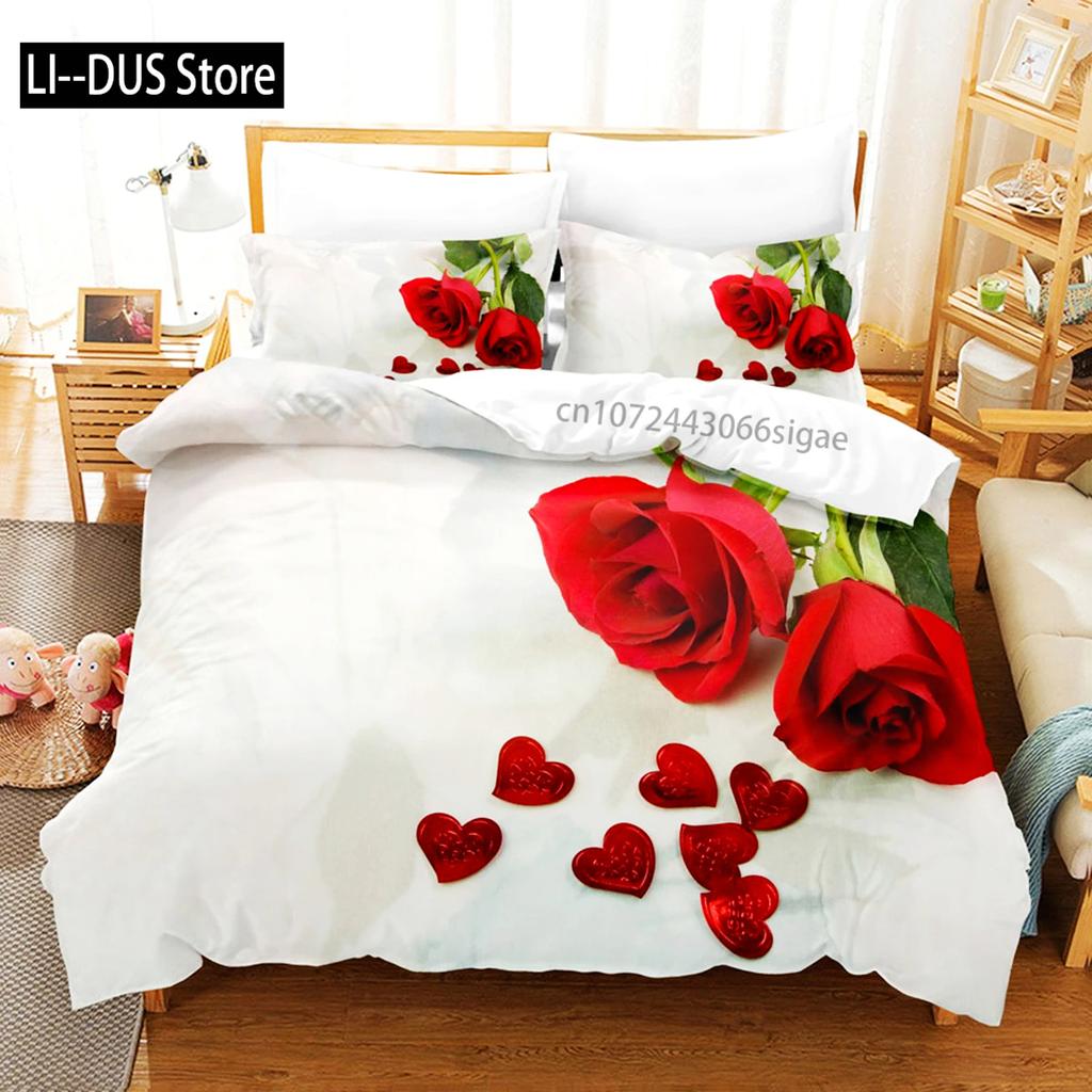 Red Roses Duvet Cover Set Queen Size King Full 3D Bedding Sets Flower Pillowcase Quilt Linens Single Double Bed 240x220 260x240
