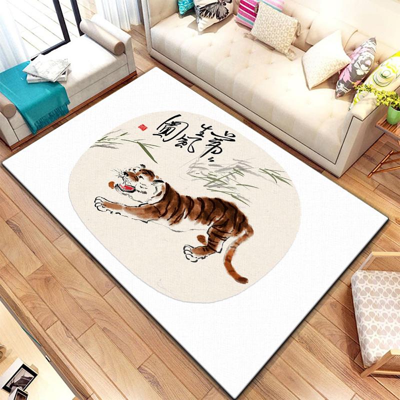 Twelve Chinese Zodiac Animals Painting Carpet for Living Room Large Area Rug Black Soft Carpet Home Decoration Mats Boho Rugs