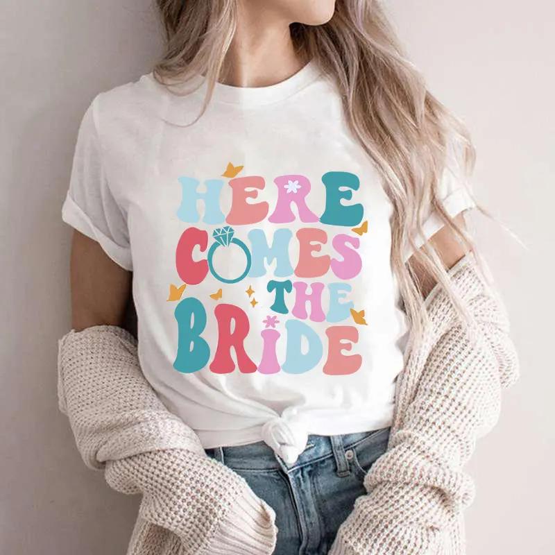 T Shirt for Women Here Come The Bride/party T-shirts Groovy Bachelorette Party Tops Retro Bridal Party Tees Bridesmaid Tshirts