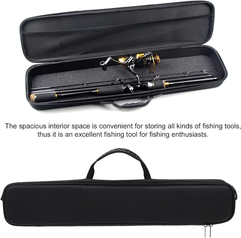 Fishing Rod Case, Fishing Bag, Rod Holder Bag, EVA Hard Shell Bag, Shock Absorbent, Holds Reels and Fishing Rods, Outer Size 54x11x6cm, Inner Size