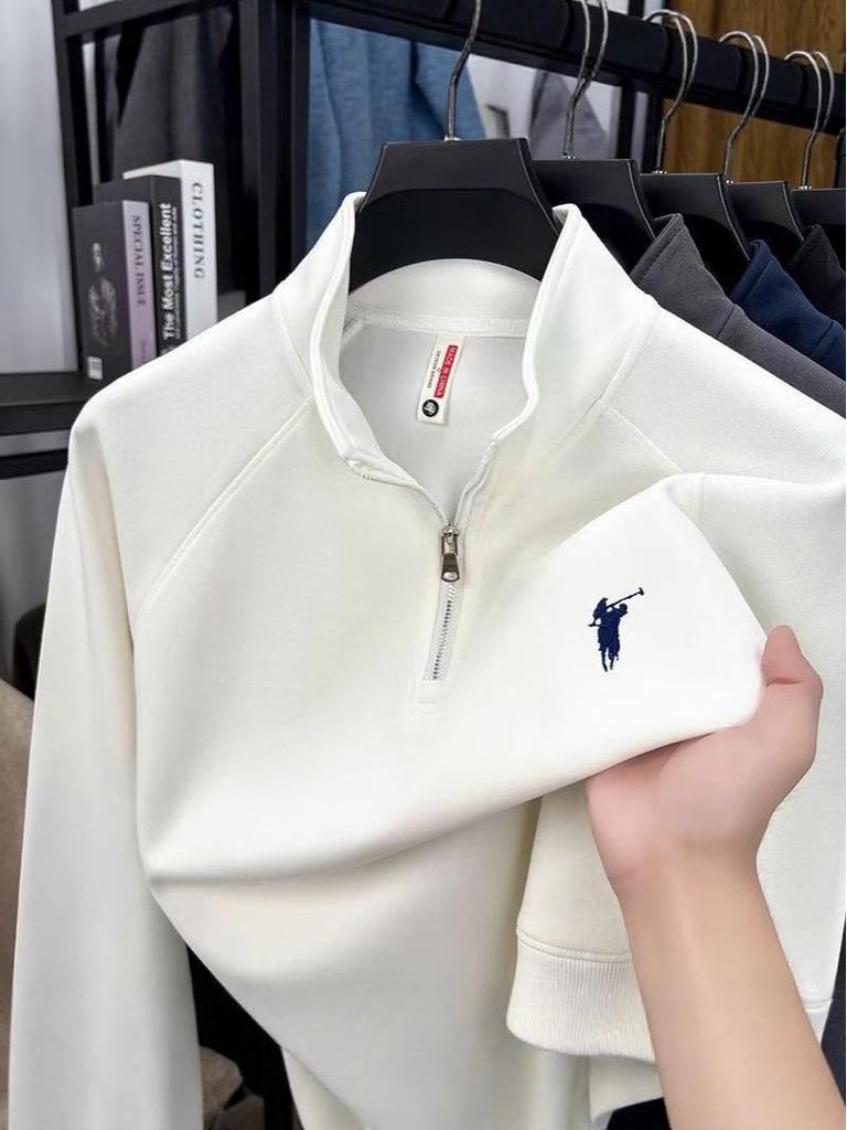 Herren-Sweatshirt mit halbem Reißverschluss für Herbst/Winter: Stehkragen, lange Ärmel, vielseitiges Freizeit-T-Shirt mit Stickerei.