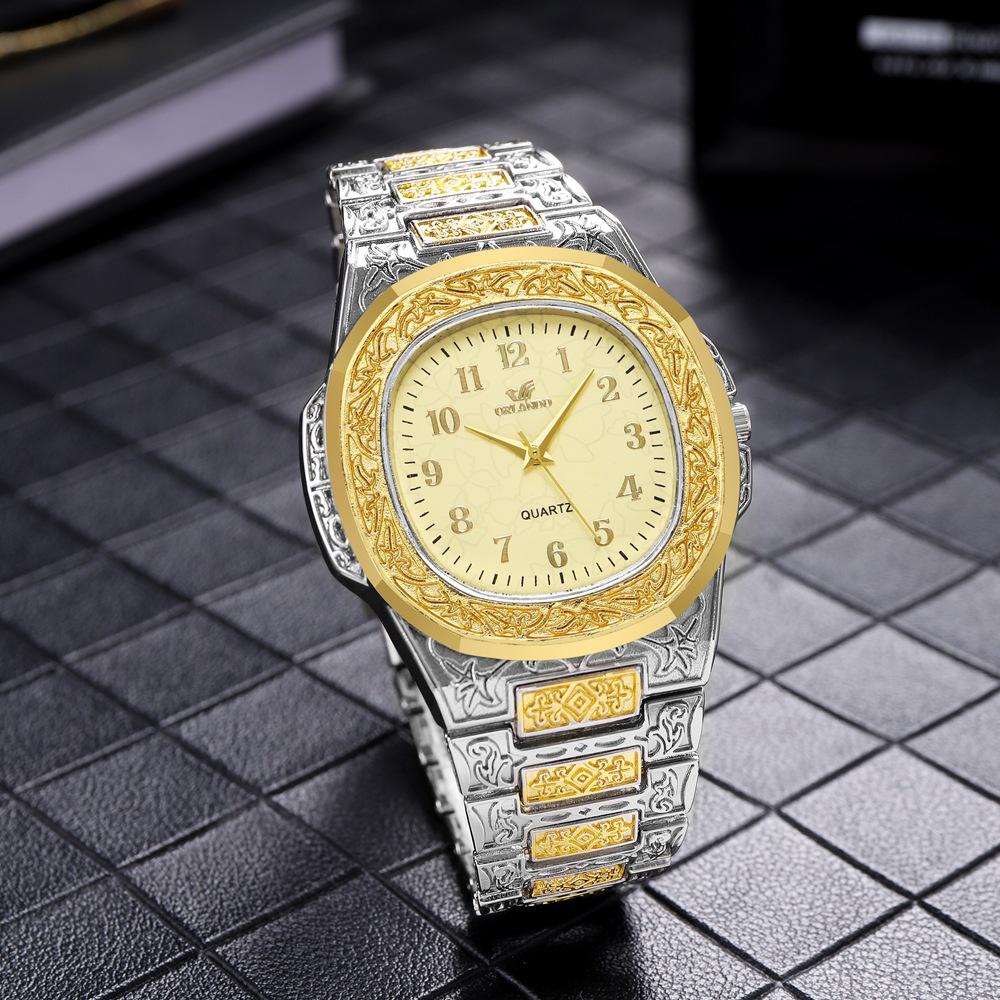 Stylish Square Dial Non-Mechanical Men's Quartz Watch with Butterfly Steel Band