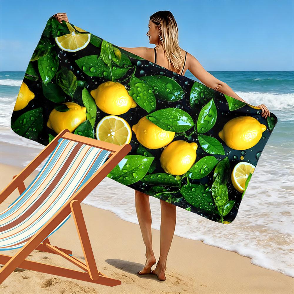 Lemon and Green Leaf Pattern A must-have beach towel for beach travel