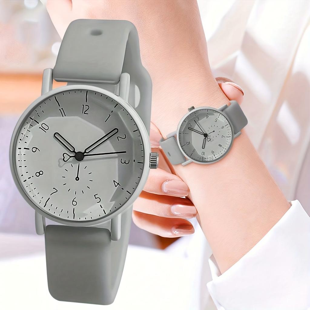 Relógio de Quartzo Feminino Elegante Minimalista com Pulseira de Silicone Rosa, Mostrador Redondo Fofo com Números Arábicos de Fácil Leitura, Relógio para o Dia a Dia