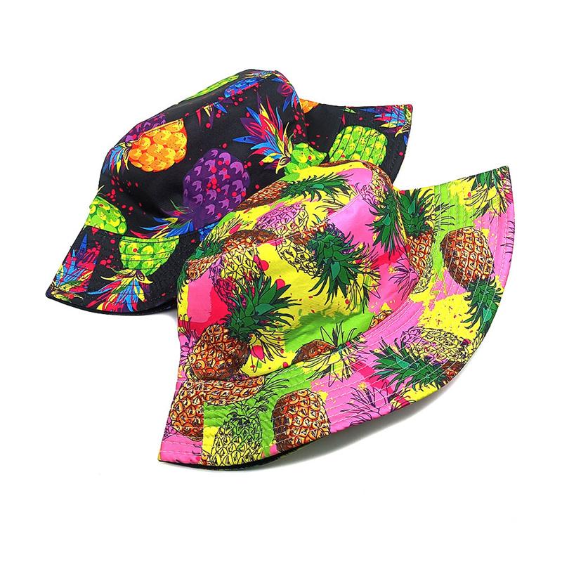 Cartoon Pineapple Print Bucket Hats Unisex Spring and Summer Polyester Fiber Sun Hat Outdoor Sports and Leisure Bucket Hat
