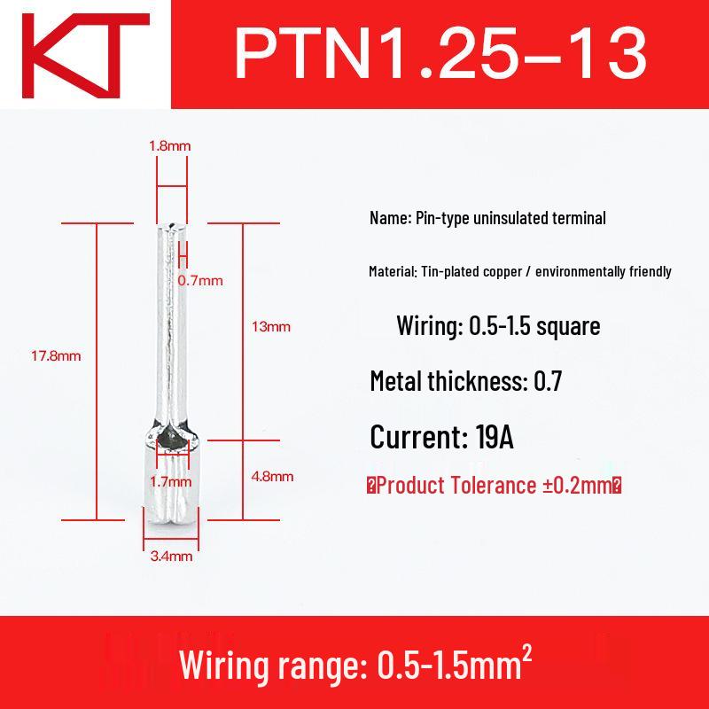 Kaisheng Pin Type Bare End Terminal Copper Crimp Connector, Purple, PTN1.25-10-12-13-16-18.