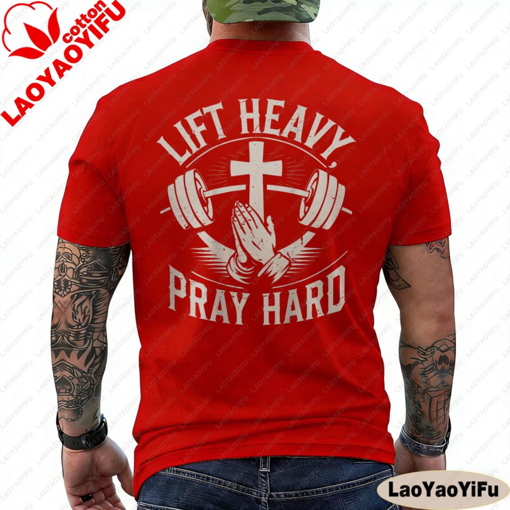 Stampato sul retro Maglietta Unisex Cristiana per Palestra Sollevamento Pesi Prega Forte Regalo Abbigliamento per Credenti Cristiani Abbigliamento Y2k Top in Cotone Stampato