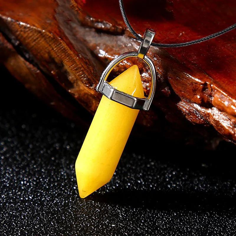 Stylish Hexagonal Crystal Gemstone Pendant Necklace with Gold Cap