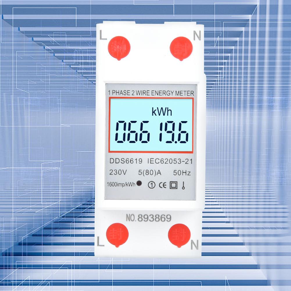 DDS6619 SinglePhase Energy Meter DIN Rail 2P Power Meter 230V with Backlight