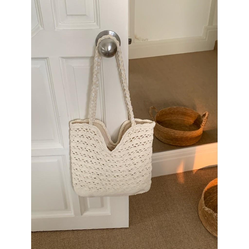 IELGY Large Capacity One-Shoulder Seaside Vacation Beach Bag Woven Bag Hollow Commuter Tote Bag
