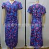 2026 new European and American printed casual V-neck tight-fitting hip-wrapped waist bubble short-sleeved dress