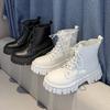 Fashion Autumn Women's Boots PU Leather Women Mid Calf Boots Soft Soled Non Slip Platform Shoes Lace Up Fashion Women Shoes High Quality