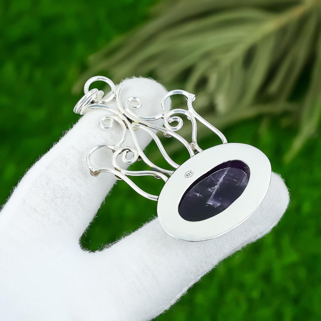 Natural Chevron Amethyst Gemstone Pendant 925 Sterling Silver Jewelry For Women