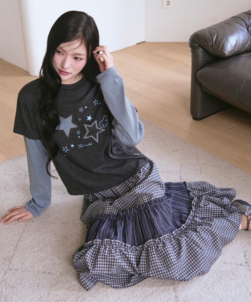 The Green Lab Vintage Tiered Check Skirt [Navy]