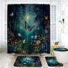 Butterfly Trees, Flowers And Plants, Digital Printing, Shower Curtain, Bathroom Four-Piece Set With Hooks