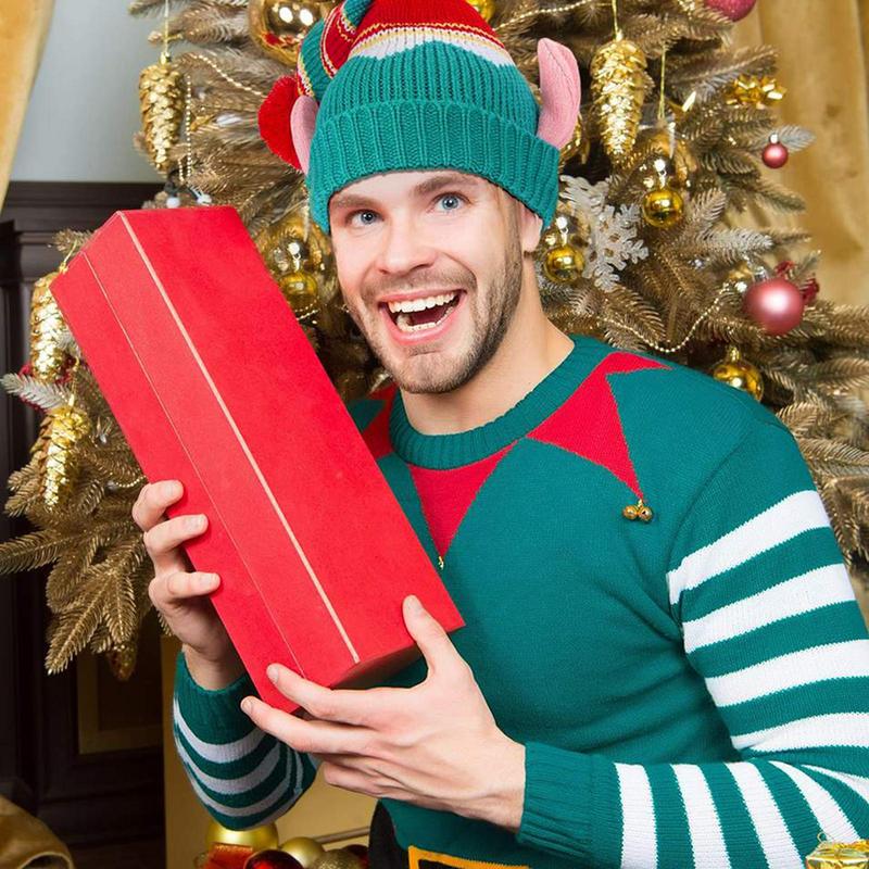 Knit Winter Hat Christmas Ski Hat With Ball And Ears Windproof Holiday Headwear Warm Cozy Beanie For Outdoor Activities