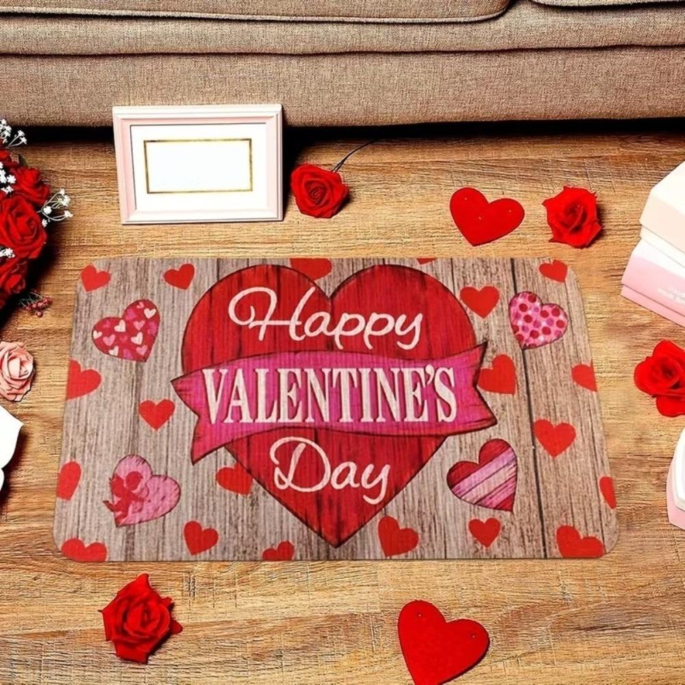 Soft Valentine Day Floor Mat Weaving Texture Rose Door Mat Romantic Heart Anti Slip Mat  Entryway