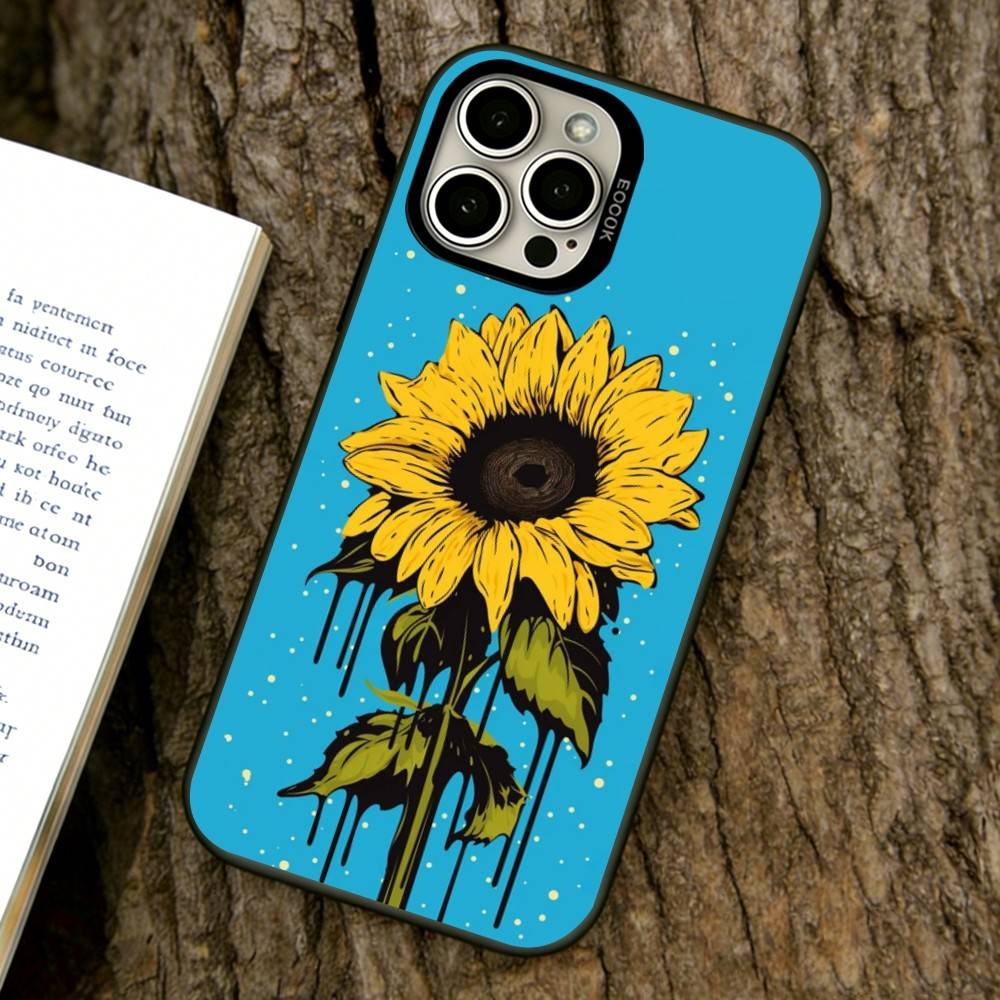 Sunflower Pattern Phone Case For iPhone 17,16,15,14,13,12,11 Plus,Pro Max,XS,Colored Silver Plated Inside Cover