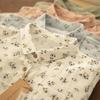 Spring Yuanbao Collar Floral Print Double Layer Gauze Cotton Shirt - Women's Loose Cotton Linen Style