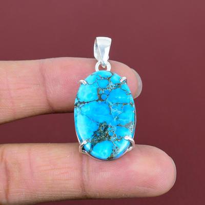 Tibetan Turquoise Pendant Genuine Gemstone Jewelry Antique Pendant 925 Sterling Silver Pendant Handmade Birthstone Pendant Anniversary Gifts