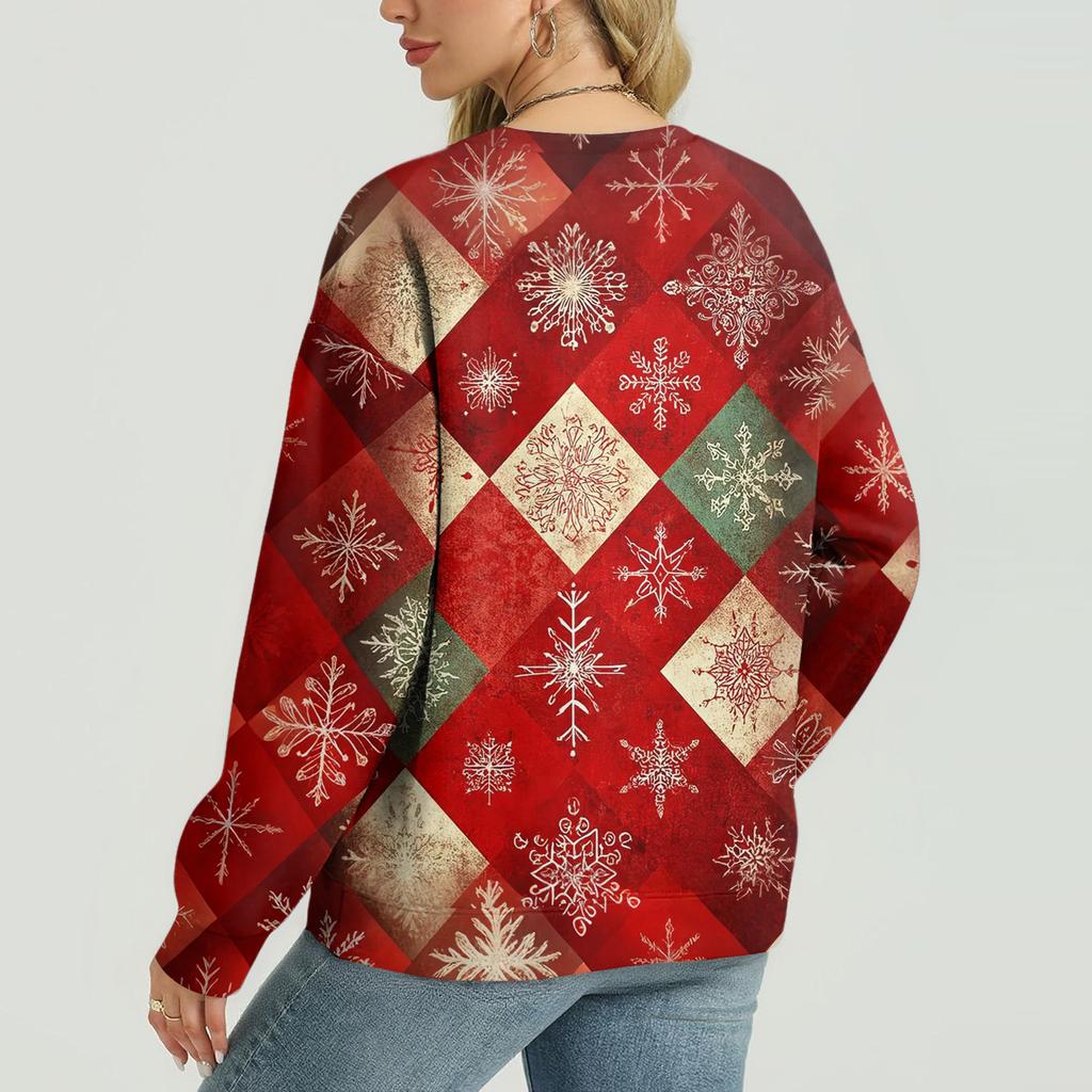 Women's Casual And Fashionable Christmas Print Long-Sleeved Top