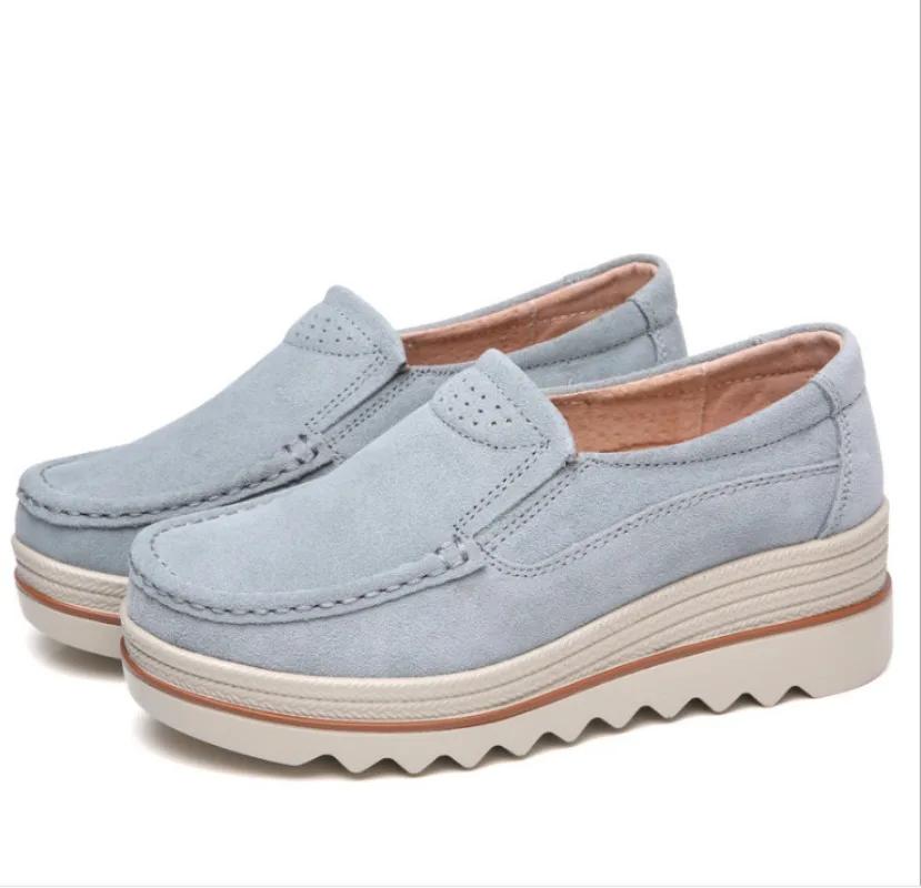 2025 Autumn Women Flats Shoes Thick Platform Sneakers Shoes Leather Suede Casual Shoes Slip On Flats Heels Creepers Moccasins