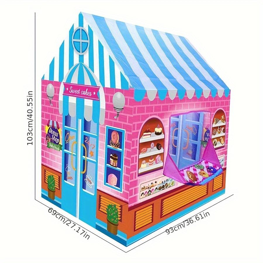 

Sweet Shop Play Tent for Youngsters Pink Blue Striped Dessert House with Colorful Cake & Ice Cream Display Outdoor Game Shelter