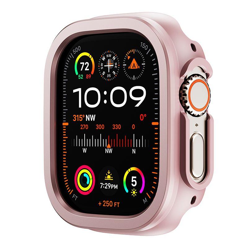 

Applicable to Apple Watch Ultra2 Metal Frame Protective Cover Iwatch987 Silicone Two-in-One Soft Case Drop-Resistant 49mm Pink