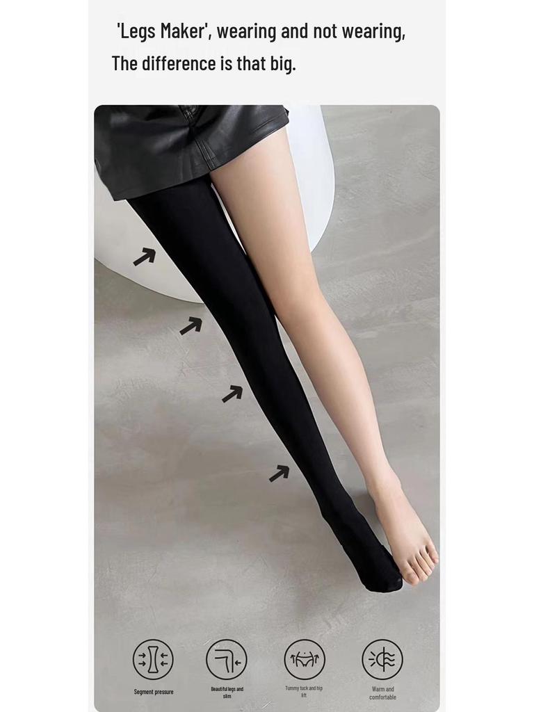 Jesienno-zimowe czarne wyszczuplające nylonowe legginsy aksamitne z kontrolą brzucha
