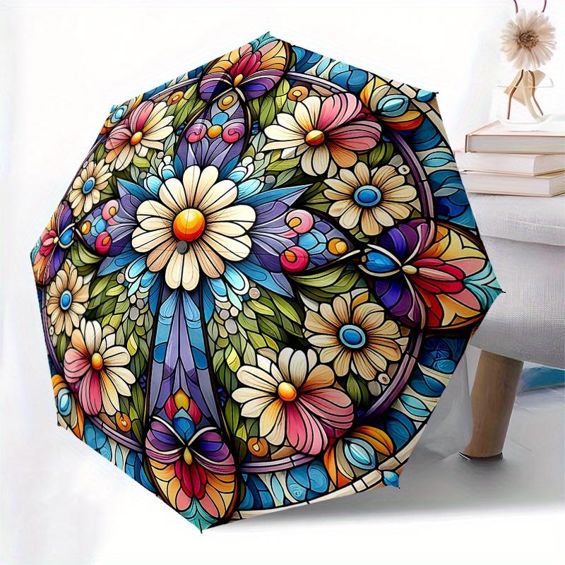 Stained Glass Floral Butterfly Panel - Vibrant Artwork for Home Decor Umbrella, Christmas Gift Y111