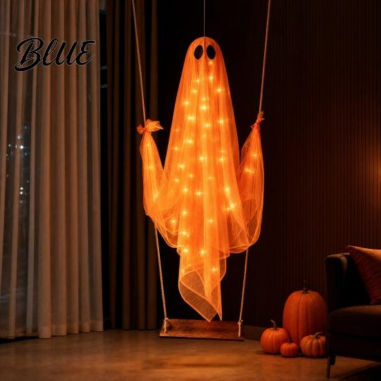 Gruselige Geisterlaterne Halloween-Dekoration Große Schaukel mit LED-Lichterkette Festliche Beleuchtung Batteriebetriebene Figur für Außenbereich Innenbereich