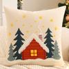 Embroidery Throw Pillow Cover Christmas Decoration Canvas Christmas Tree Forest Winter Farmhouse Home Sofa Living Room