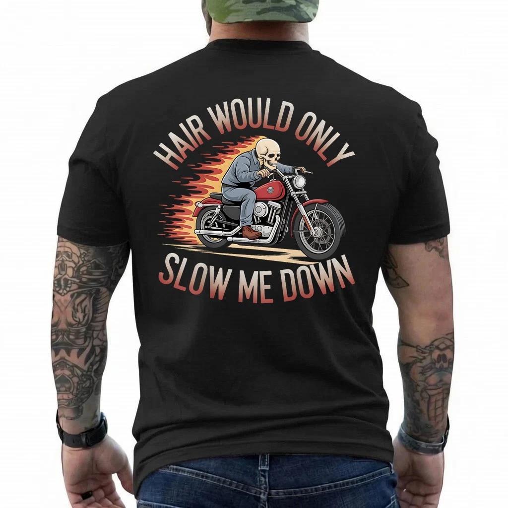 Funny Graphic Motorcycle Rider Bald Biker Skull T-Shirt S