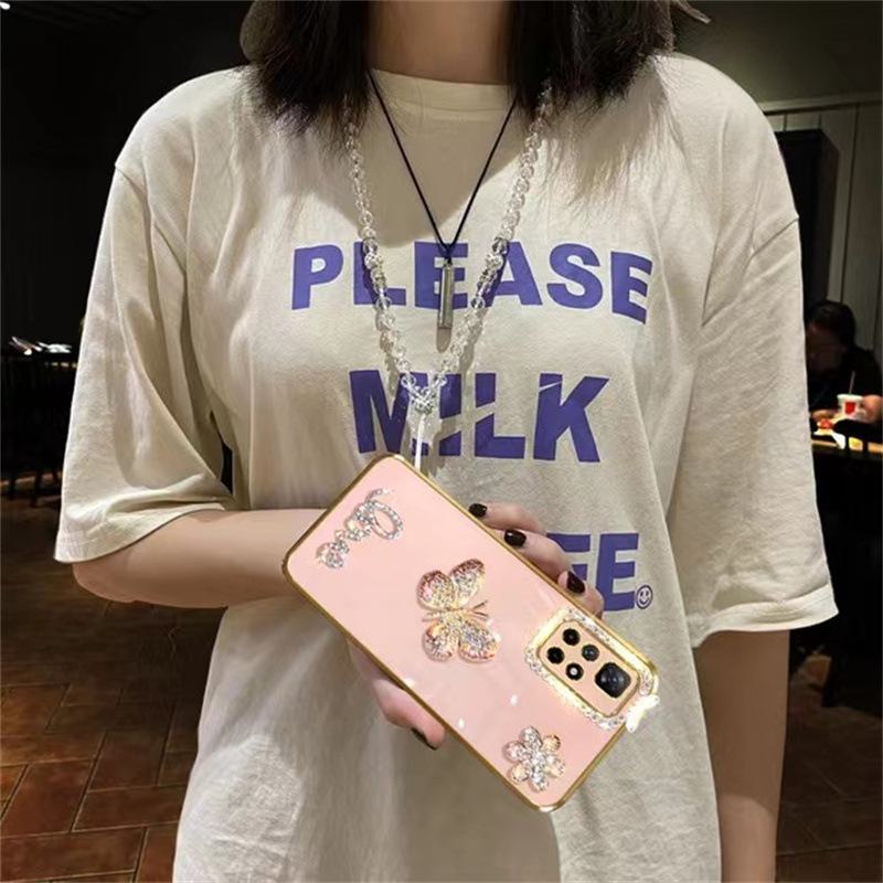 Silicone iPhone 13 Diamond Case with Soft Butterfly and Flower Design for Apple, OPPO, vivo, Huawei Fashion Models.