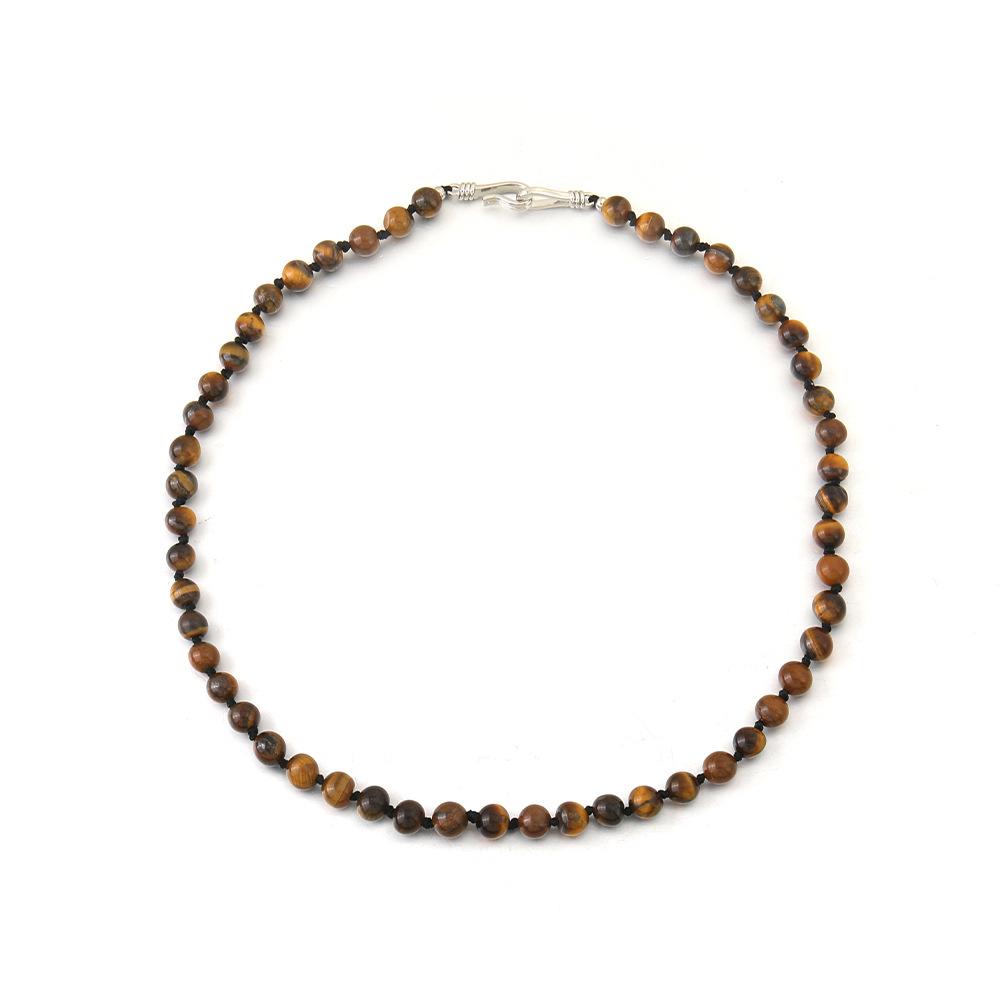 GEMCHIC Women s Vintage Natural Tiger Eye Stone Beaded Necklace, New Chinese Style Boho Gemstone Collarbone Chain for Women