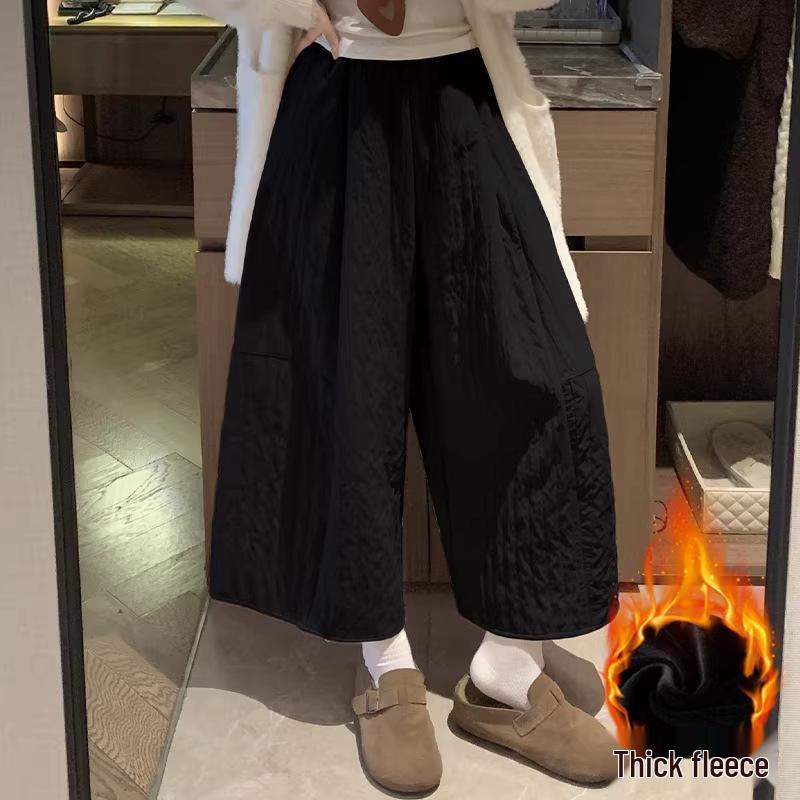 Women s Autumn/Winter 2025 Coffee Quilted Wide-Leg High-Waisted Culottes Skirt - Plus Velvet, Slimming, Thickened, Three-Quarter Length. S