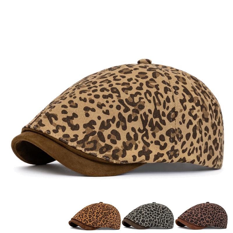Vintage Leopard Print Forward Hat Women Beret Newsboy Hat Peaked Cap