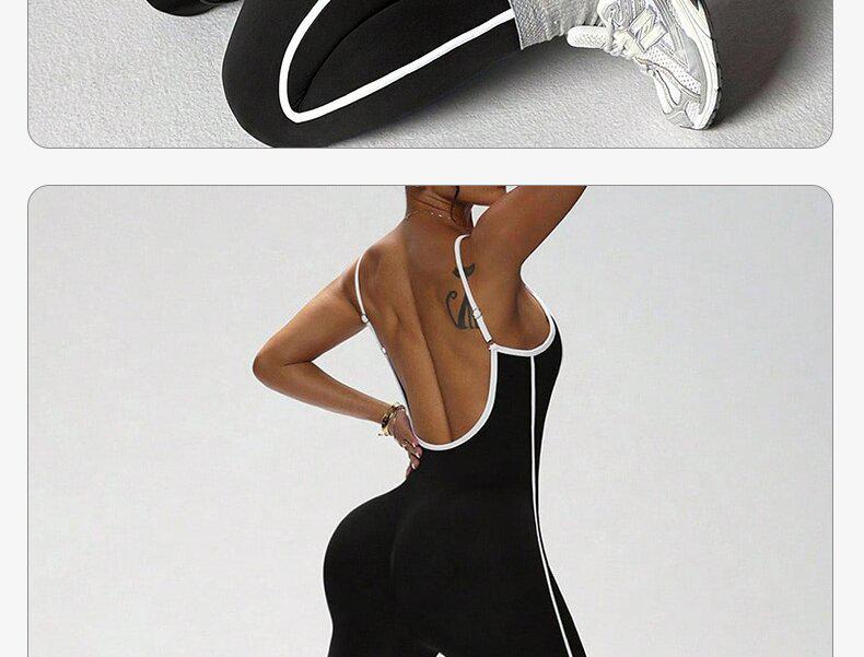 Women's Color Block Backless Slim Fit Bodysuit for Yoga Fitness