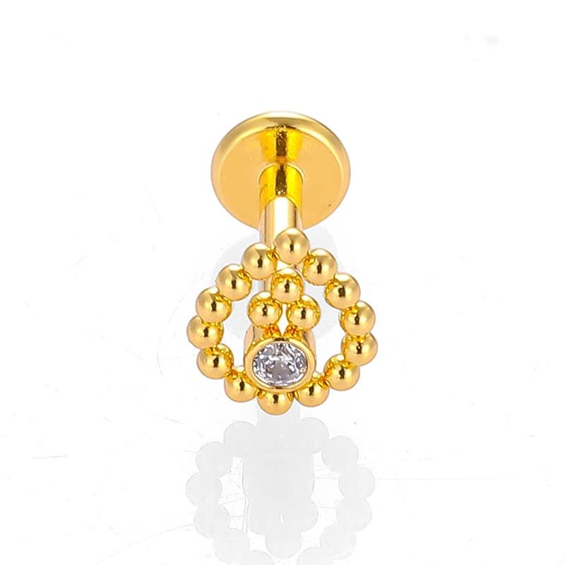 316L Stainless Steel Zirconia Flower Lip Stud Earring Piercing Jewelry