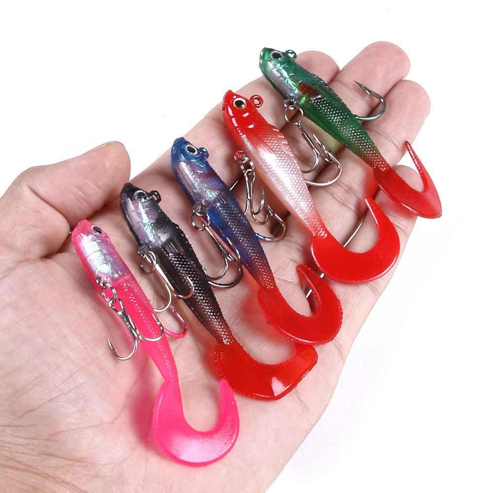 Lead-Wrapped Fish Luya Bait Curling Tail Fake Bait 7Cm9G Lead Head Hook Curling Tail Soft Bait Outdoor Bait