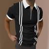 Men's Fashion and Leisure New Short-sleeved Zipper Polo Men's Striped Printed Pullover T-shirt
