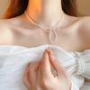 Sweet imitation pearl crystal woven bow collarbone necklace super fairy niche high-end choker necklace